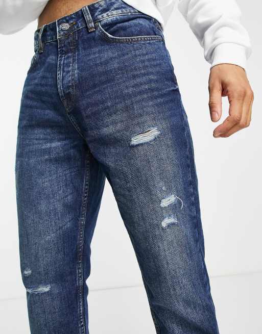 Vaqueros azul medio rasgados de corte carrot capri de Only & Sons, 3 de 4