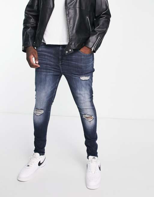 Vaqueros azul oscuro de corte superpitillo de River Island Big & Tall