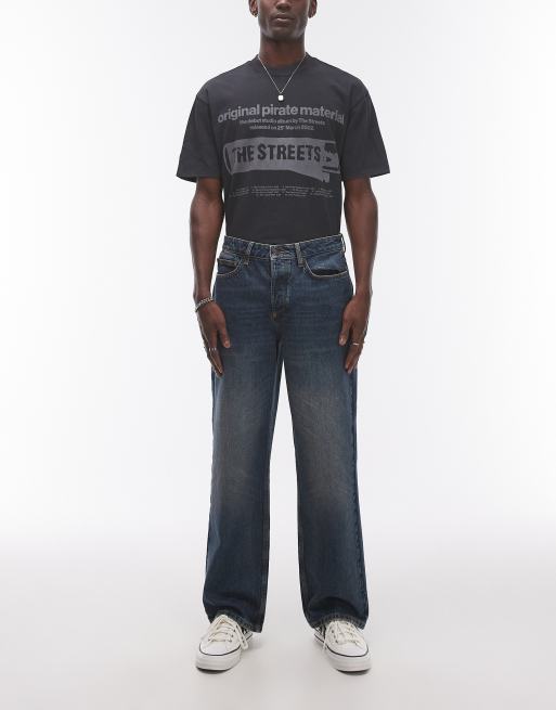 Vaqueros azul oscuro holgados de Topman