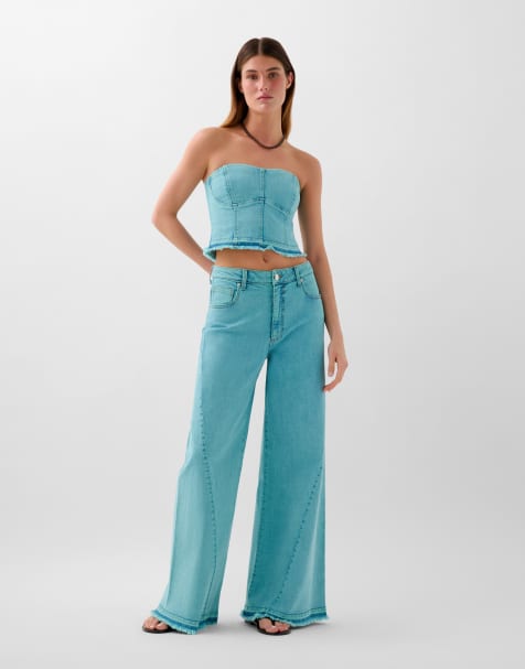 Vaqueros azul turquesa de corte culotte con acabado desgastado de Scalpers - view 1