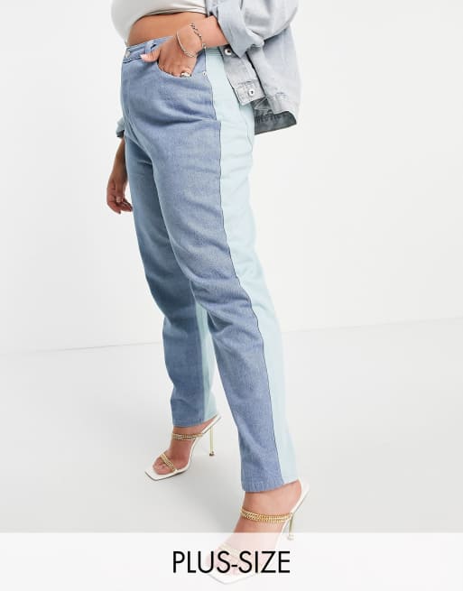 Vaqueros azules con diseño color block Riot de Missguided Plus (parte de un conjunto)