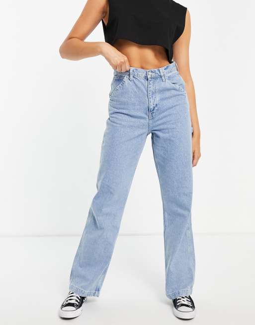 Vaqueros azules con lavado descolorido de estilo carpintero de Topshop