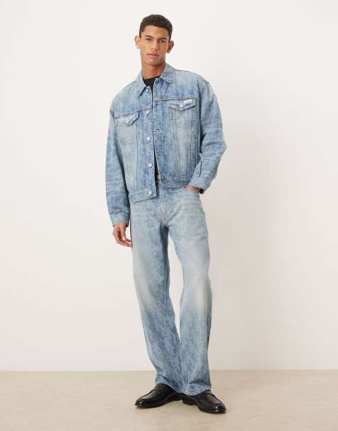 Vaqueros azules de corte recto de estilo años 90 con lavado claro y estampado integral del logo de Calvin Klein Jeans (parte de un conjunto) - view 1