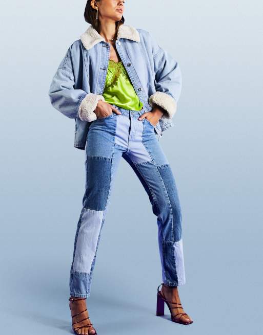 Vaqueros azules de corte recto y talle medio con diseño de patchwork de ASOS DESIGN, 4 de 4