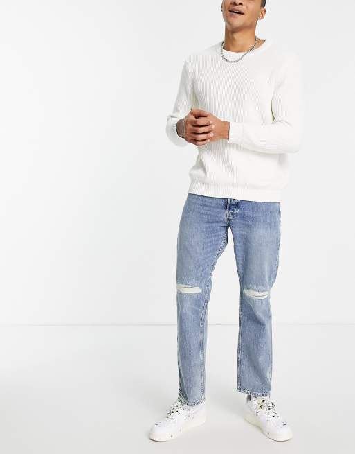 Vaqueros azules de corte skater con rodillas rasgadas Cliff de Jack & Jones Intelligence
