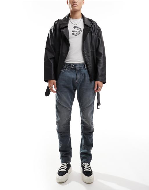 Vaqueros azules de corte slim y estilo motero con lavado envejecido y diseño tridimensional de G-Star
