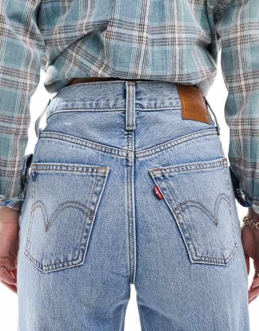 Vaqueros azules de pernera ancha con lavado claro Ribcage de Levi's , 4 de 6