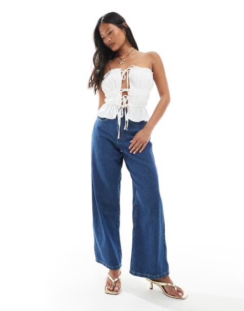 Vaqueros azules de pernera ancha y talle alto con lavado medio Kirsa de Vero Moda Petite - view 1