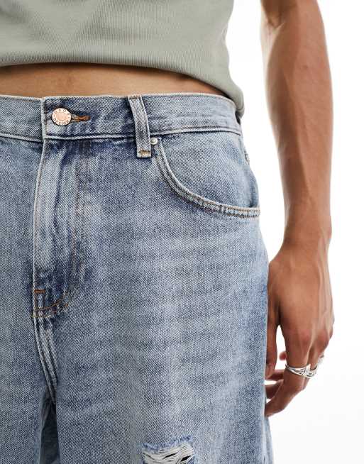 Vaqueros azules holgados muy rasgados con lavado claro de ASOS DESIGN, 5 de 5