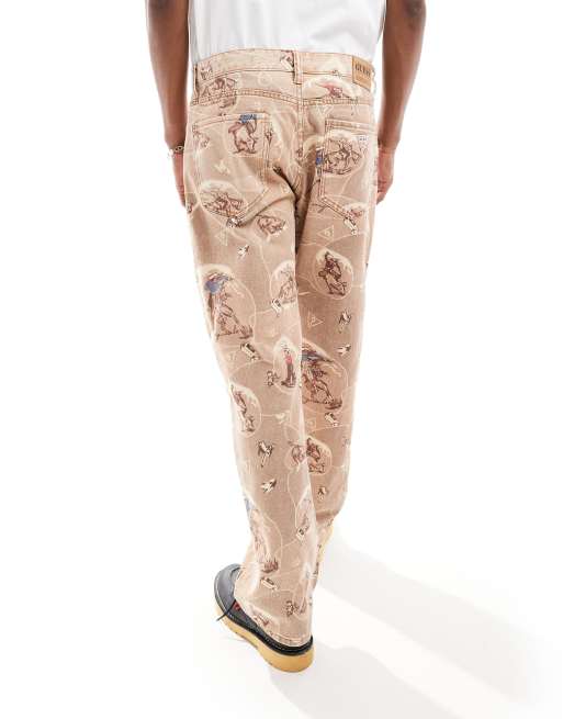 Vaqueros beis holgados con estampado integral de vaqueros de GUESS Originals (parte de un conjunto), 2 de 5