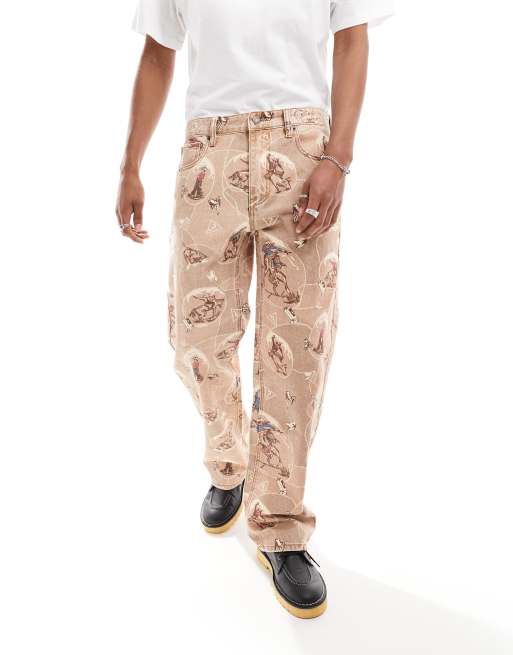 Vaqueros beis holgados con estampado integral de vaqueros de GUESS Originals (parte de un conjunto), 4 de 5