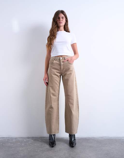 Vaqueros beis lavado de talle alto Barrel de Topshop, 2 de 7