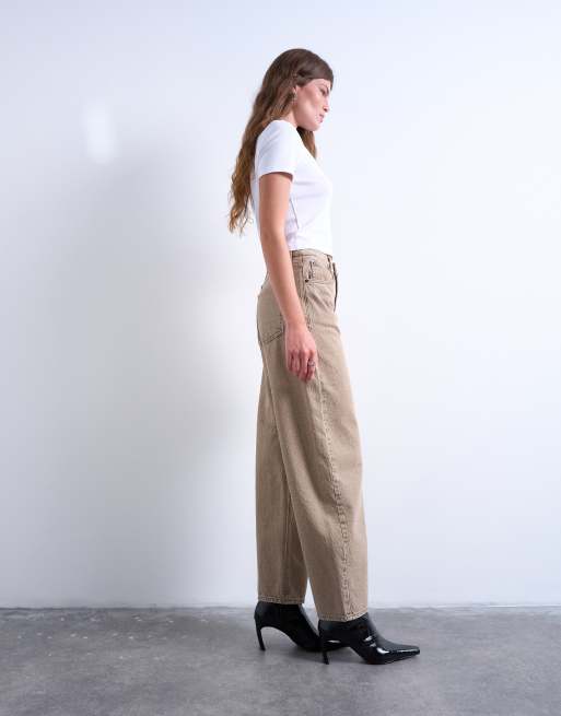 Vaqueros beis lavado de talle alto Barrel de Topshop, 3 de 7