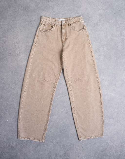 Vaqueros beis lavado de talle alto Barrel de Topshop, 6 de 7