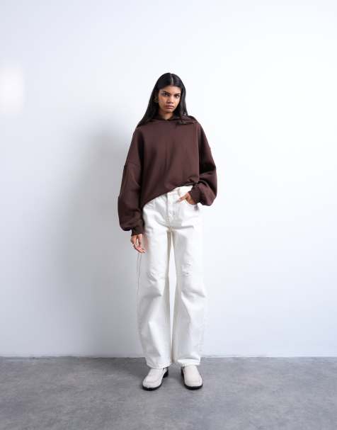 Vaqueros blanco hueso de talle medio y corte barrel de Topshop - view 1