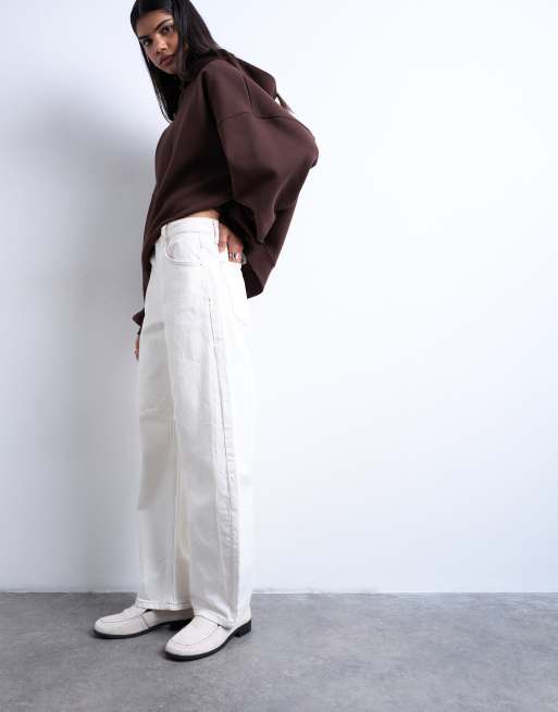 Vaqueros blanco hueso de talle medio y corte barrel de Topshop, 3 de 7