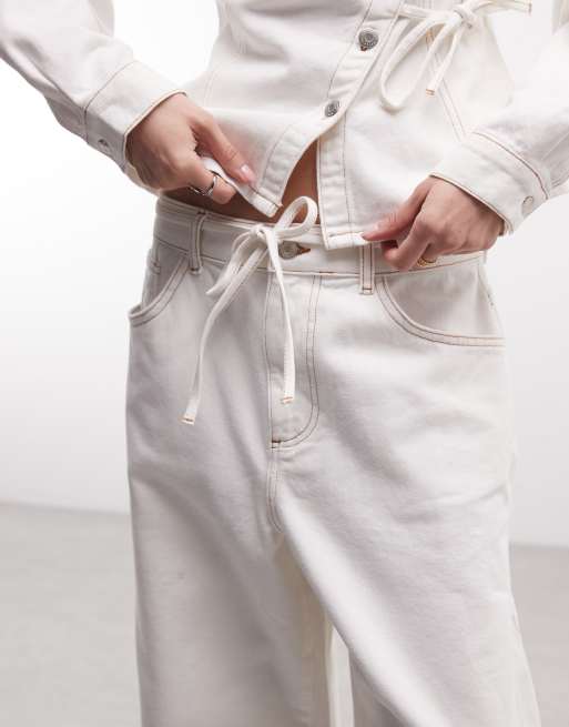 Vaqueros blancos de corte ancho holgado con detalle de lazada de Reclaimed Vintage (parte de un conjunto), 5 de 5
