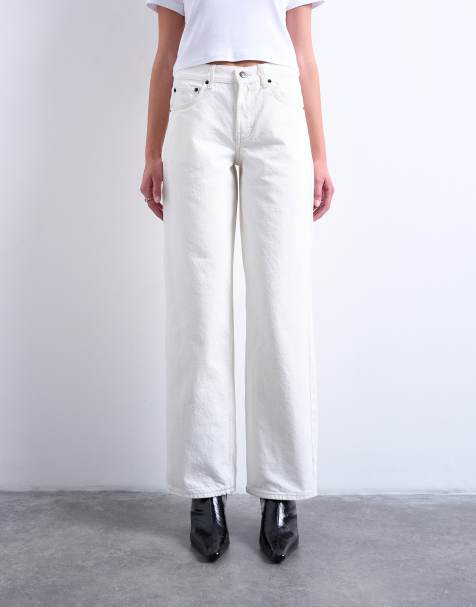 Vaqueros blancos de talle bajo y corte holgado con detalle regulable Cinch de Topshop - view 1