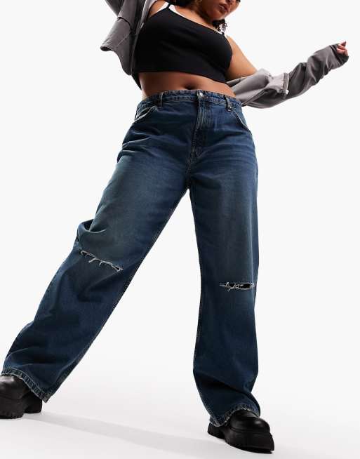 Vaqueros boyfriend azules holgados con rodillas rasgadas de ASOS DESIGN Curve