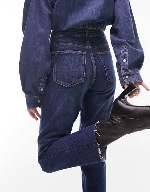 Vaqueros capri azul añil de talle medio y corte recto de Topshop
