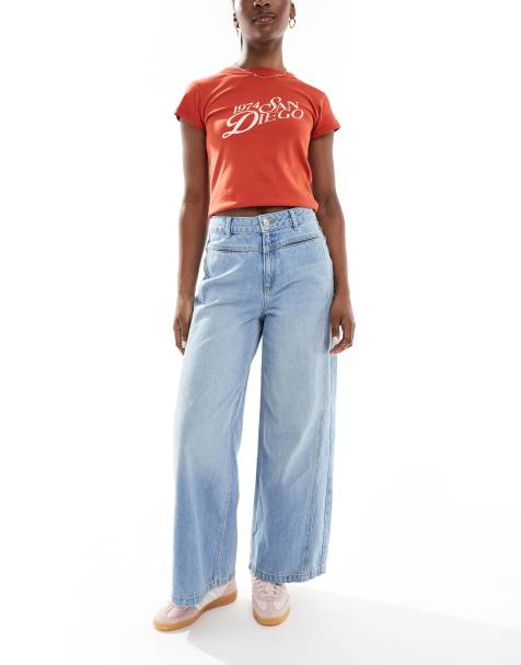Vaqueros capri azul medio de pernera ancha con detalle de bolsillos delanteros de ASOS DESIGN - view 1