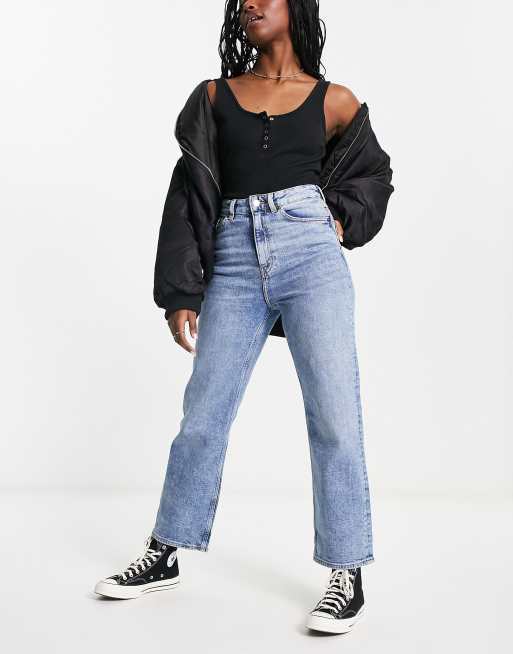 Vaqueros capri azul vintage de corte recto y talle alto Zami de Monki