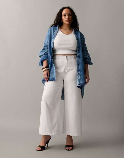 Vaqueros capri blancos de pernera ancha recta y talle alto de ASOS DESIGN Curve - view 1