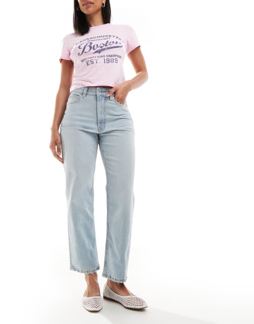 Vaqueros capri cómodos y elásticos de pernera recta con lavado claro de ASOS DESIGN
