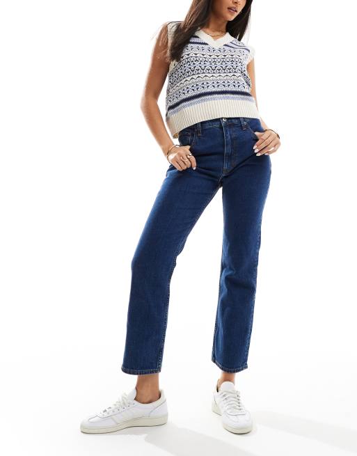 Vaqueros capri de pernera recta y talle muy alto con lavado azul de Abercrombie & Fitch