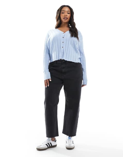 Vaqueros capri negros elásticos y cómodos de pernera recta de ASOS DESIGN Curve - view 1