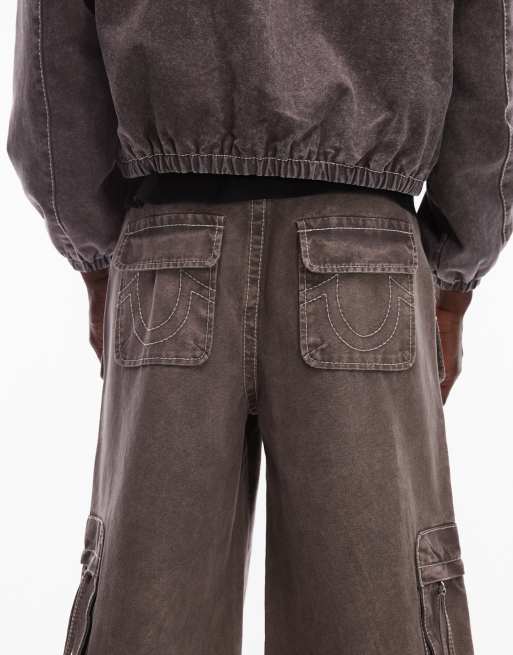 Vaqueros cargo marrón lavado holgados Big T de True Religion, 4 de 5