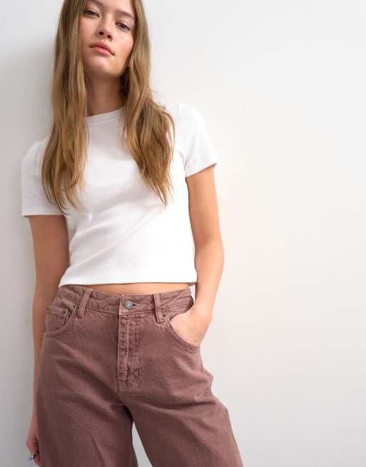 Vaqueros color berenjena de talle medio Barrel de Topshop, 3 de 7