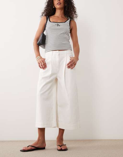 Vaqueros color crema de corte culotte ancho de ASOS DESIGN