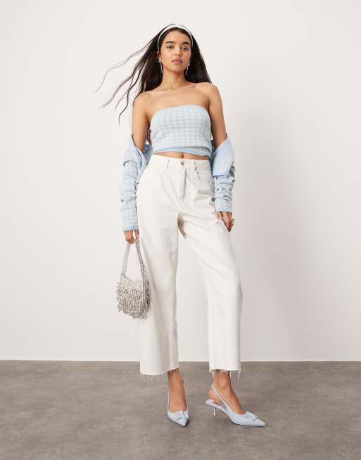 Vaqueros color crudo de pernera barrel con detalle regulable en la cintura de ASOS DESIGN