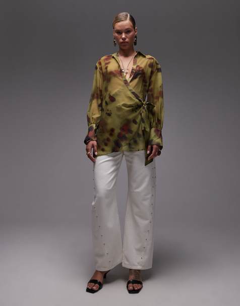 Vaqueros color crudo de talle bajo y pernera barrel con tachuelas de ASOS DESIGN - view 1