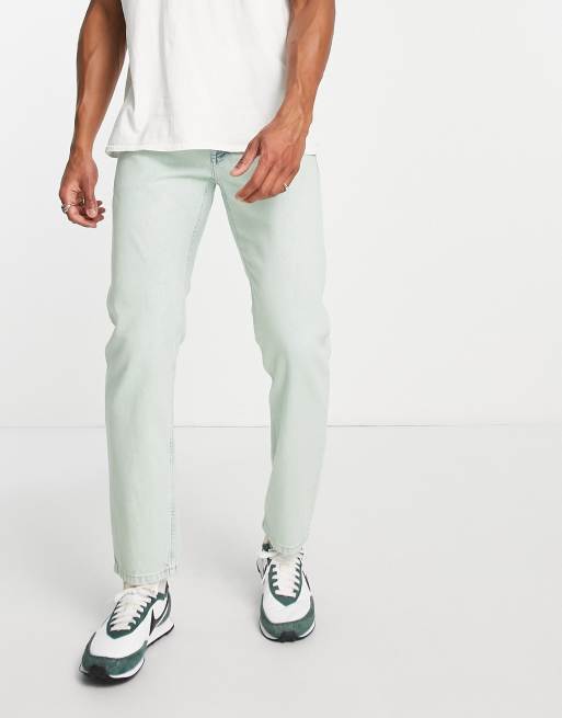 Vaqueros color menta con lavado ácido de corte recto de Topman 