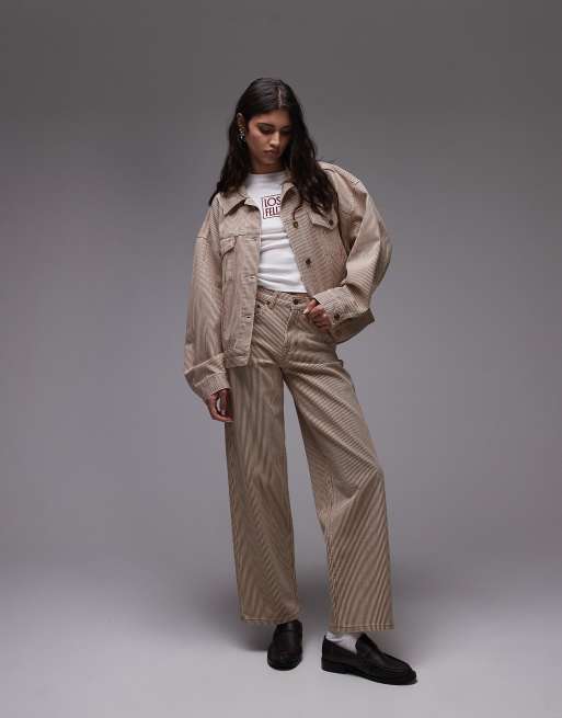 Vaqueros color tostado a rayas de talle bajo y corte holgado con detalle regulable de Topshop