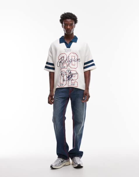 Vaqueros con lavado azul medio, bolsillos de solapa y pespuntes rojos Billy Super T de True Religion - view 1
