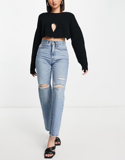Vaqueros con lavado medio de pernera recta y diseño rasgado de Madewell 