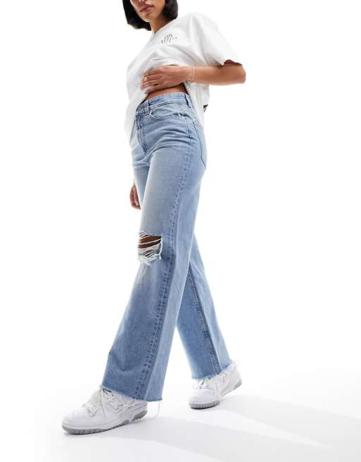 Vaqueros dad azul medio de pernera ancha con diseño rasgado de ASOS DESIGN, 5 de 5