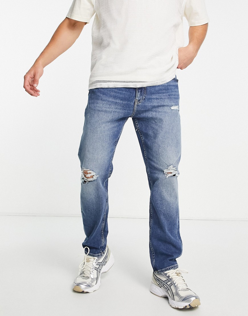 vaqueros dad con diseño desgastado y lavado medio de calvin klein jeans-azul