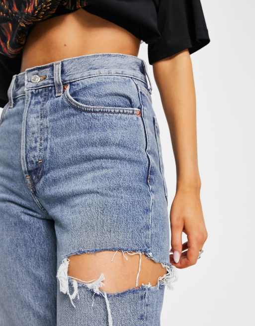 Vaqueros dad descoloridos con detalle rasgado en el lateral de Topshop, 4 de 4