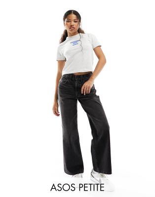 Vaqueros dad negro lavado de pernera ancha de ASOS DESIGN Petite - view 1