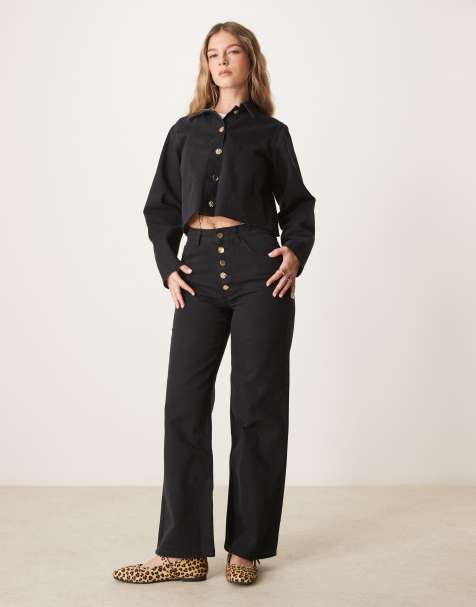 Vaqueros dad negros con botones dorados en la bragueta de ASOS DESIGN - view 1