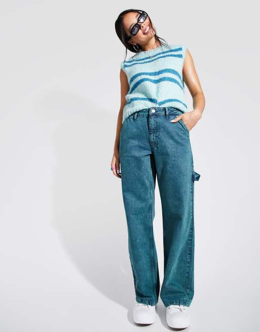 Vaqueros dad verde petróleo holgados de talle bajo de ASOS DESIGN