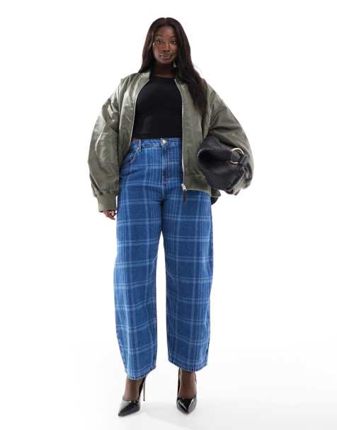 Vaqueros de corte barrel slim con estampado a cuadros de ASOS DESIGN Curve - view 1