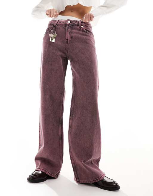 Vaqueros de corte holgado y talle bajo con estampado moteado lavado rosa Naoki de Rise, 4 de 5