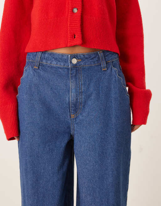 Vaqueros de corte palazzo de pernera ancha, detalle en el bajo y lavado oscuro de ASOS DESIGN, 4 de 5