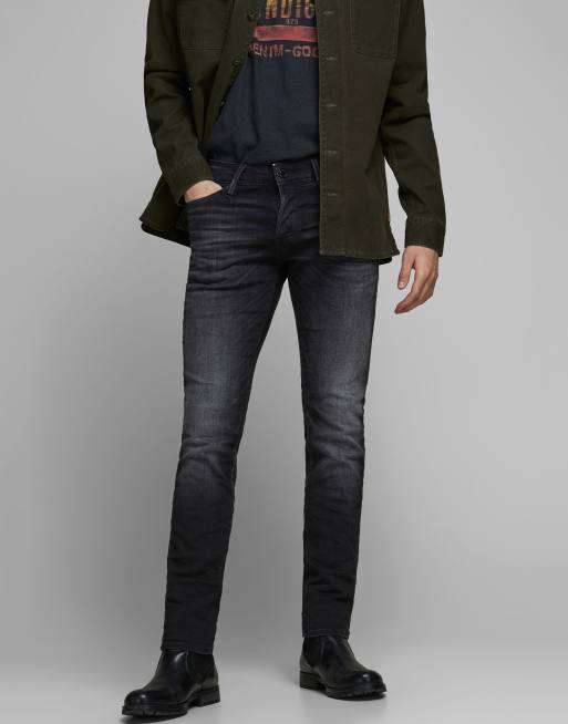Vaqueros de corte pitillo con lavado negro descolorido Icon de Jack & Jones