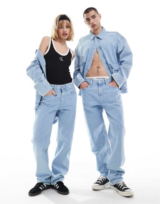 Vaqueros de corte recto estilo anos 90 con lavado claro exclusivos en ASOS de Calvin Klein Jeans parte de un conjunto